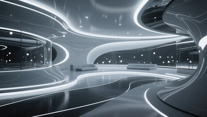 Fototapeta premium Futuristic Interior with Curved Architecture and Illuminated Design
