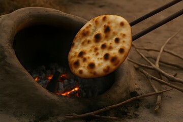 Freshly Pulled Halal Indian Naan from a Live Clay Tandoor, with Ash and Twigs Around