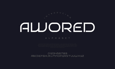 Obraz premium Modern futuristic font with geometric curves, ideal for tech branding, headlines, and digital interfaces