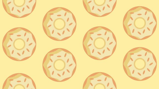 A repeating pattern of yellow frosted donuts with white drizzle on a creamy beige background creates a delightful and uniform bakery wallpaper look