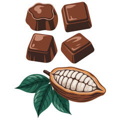 Assorted chocolate sweets cocoa beans vector set