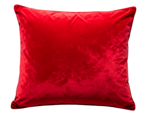 Bright Red Square Pillow with Soft Velvet Texture, isolated on transparent background PNG
