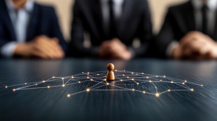Networking Concept with Businessmen and Wooden Pawn on Table