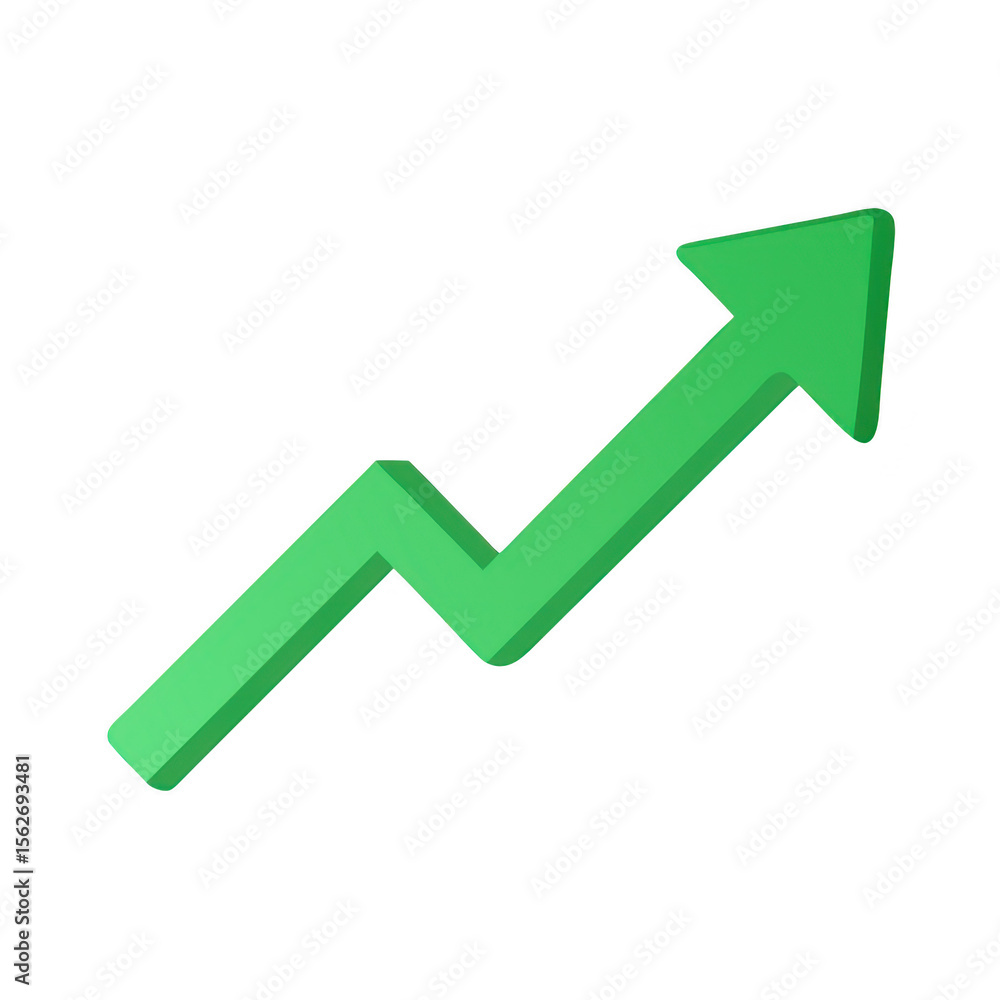Poster green arrow graph showing upward trend isolated on transparent background