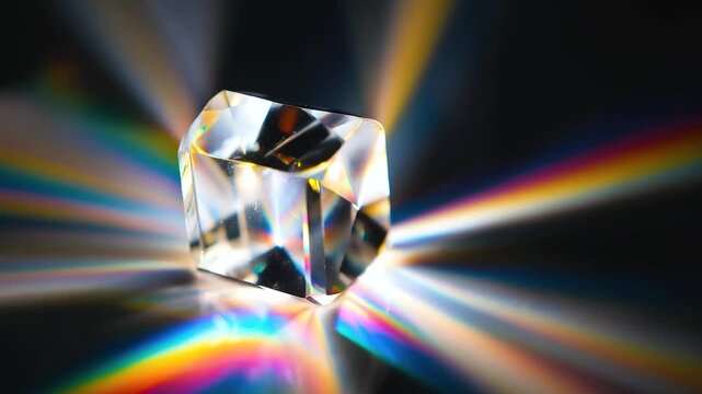 Crystal prism refracting light into vibrant rainbow spectrum beams with colorful refraction creating mesmerizing bright beam effects dark background - Powered by Adobe