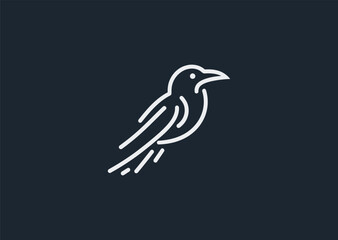 Abstract crow line logo for mystery, gothic, or smart brand identity.