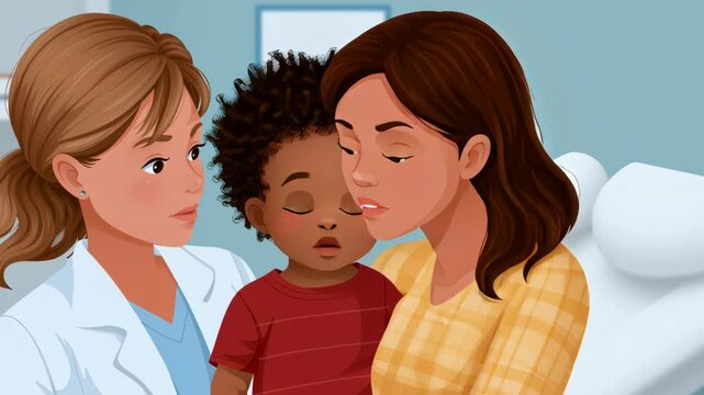Concerned Doctor Discusses Child Health with Parent in Medical Office Healthcare Discussion on Childs Curiosity and Parental Concerns