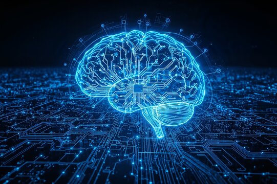 Artificial Intelligence Brain with Digital Circuitry Over City