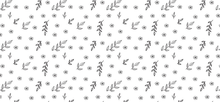line mode floral seamless pattern in black color for textile and wrapping
