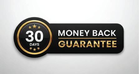 Money back guarantee 30 days sticker on white background