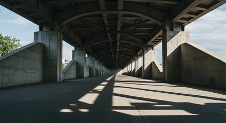 Concrete Bridge Perspective: Shadows and Light Create Tunnel Effect