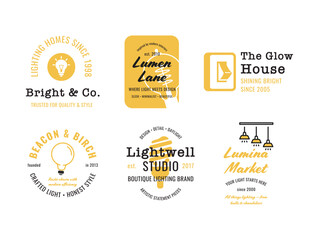 A set of vector logos for lamp shops that highlight brand personality, craftsmanship and design. Each logo reflects the essence and creativity of the lighting industry.