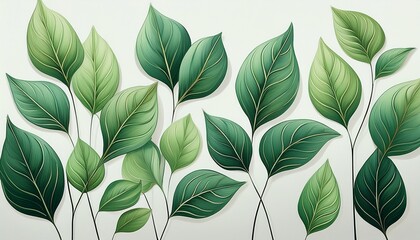 Obraz premium Minimalist green leaves pattern on white background, clean design-