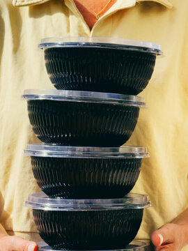Stack of delivery containers

