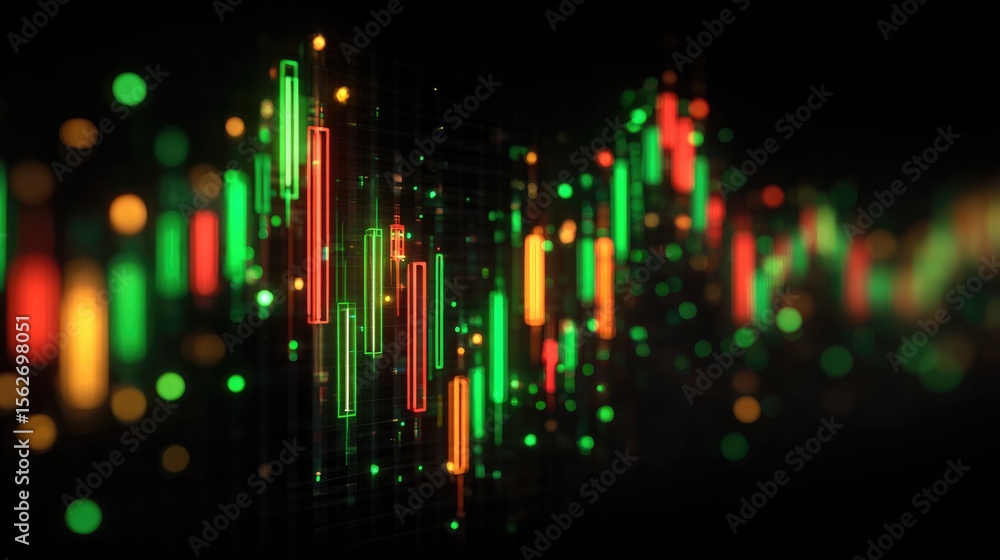 Aufkleber candlestick charts: a captivating graphic showcases illuminated candlestick charts, visualizing the 