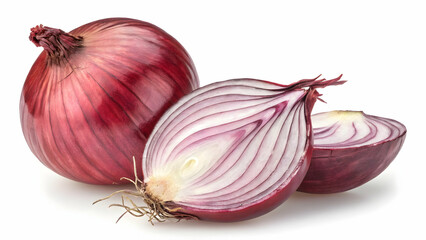 Fresh, organic red onion bulb, isolated on a white background, perfect for healthy cooking