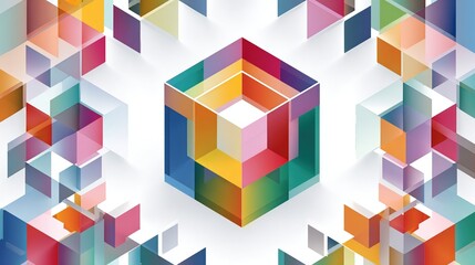 Vibrant geometric abstraction with nested cubes and colorful facets.  A captivating interplay of shapes and hues creates a sense of depth and movement