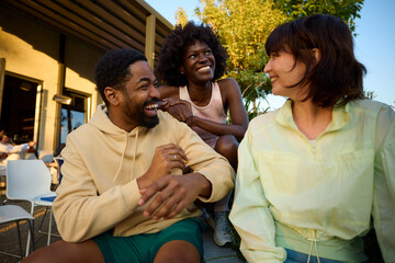 Group of friends hanging out in town