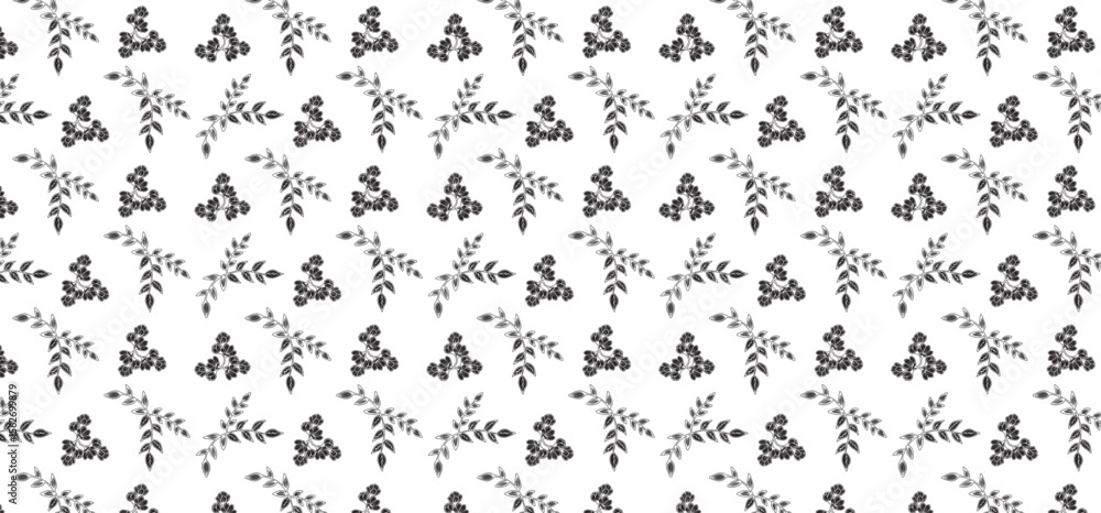 Poster floral seamless pattern design with line and fill style in black color