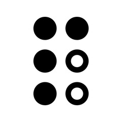 Outline icon of the braille P in black, on a clean white background. 
Minimalist and scalable design, suitable for accessibility-related graphics, branding, or educational materials.