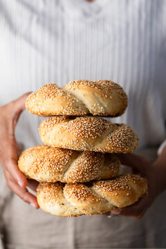 A stack of homemade sesame bread