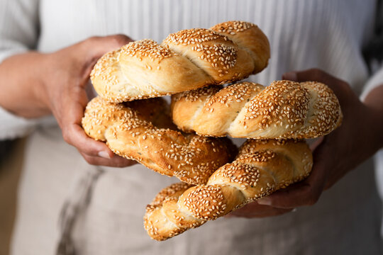 A stack of homemade sesame bread