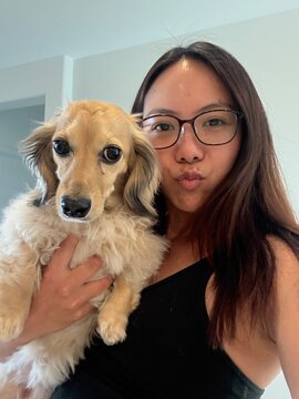 UGC selfie duckface dachshund