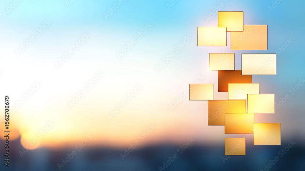 Poster abstract composition of colorful geometric shapes with soft background