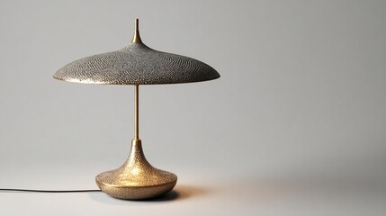 Minimalist lamp illuminating home office against grey background for studying or working