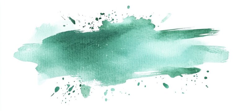 Watercolor teal paint stroke with splatter