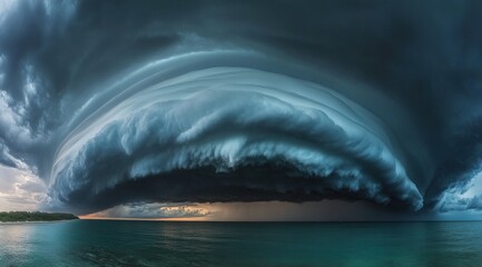 Dramatic ocean storm cloudscape, dark, moody, powerful.