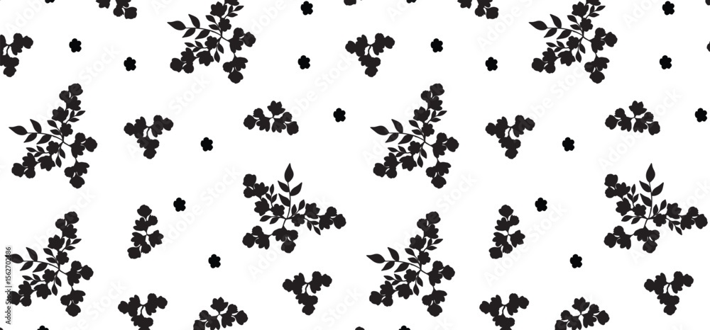 Poster scatter seamless pattern with flower in fill black color mode