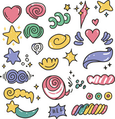 Doodle sparkle illustration set. Designs of rays, bursts, glowing and decorative elements