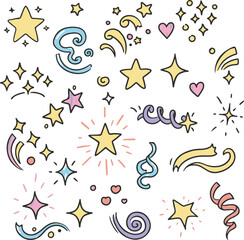 Doodle sparkle illustration set. Designs of rays, bursts, glowing and decorative elements
