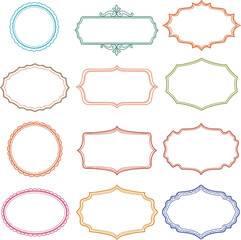Fototapeta premium Diverse Ornate Lacy Borders & Frames: Colorful Decorative Edges in Various Shapes for Invitations, Certificates, and Embellishments.