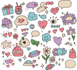 Doodle sparkle illustration set. Designs of rays, bursts, glowing and decorative elements