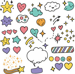 Doodle sparkle illustration set. Designs of rays, bursts, glowing and decorative elements