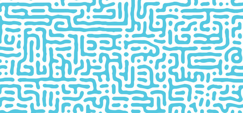 Freeform Microbial Line Art in Abstract Style In Bright Light Blue