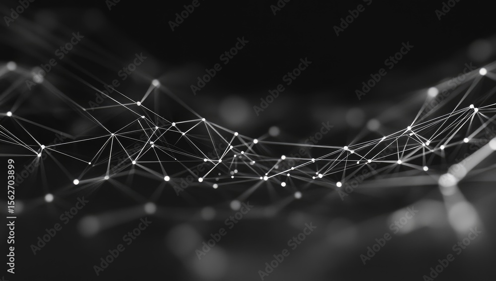 Poster Abstract network of connected points and lines, creating a complex, flowing pattern against a dark background.