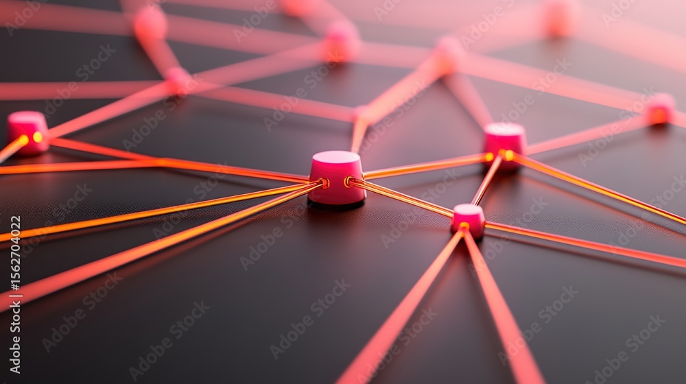 Poster abstract network connections with node and bright neon lines