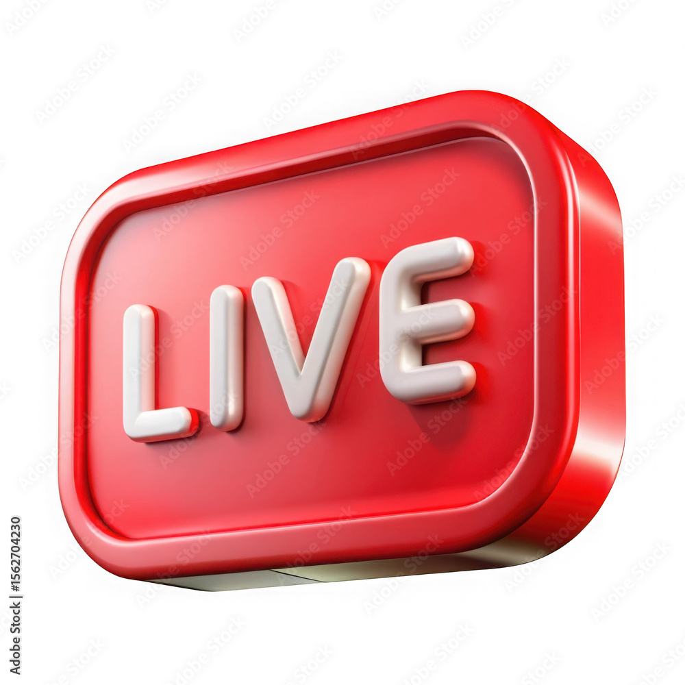 Poster red live button 3d render isolated on transparent background