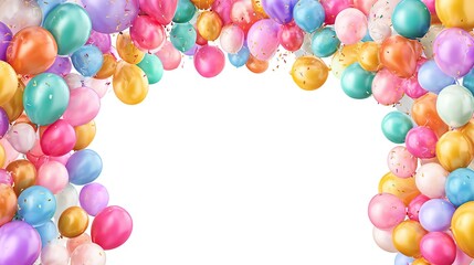 Colorful Balloons Arch Forming Frame For Birthday or Celebration Design Against Plain Backdrop