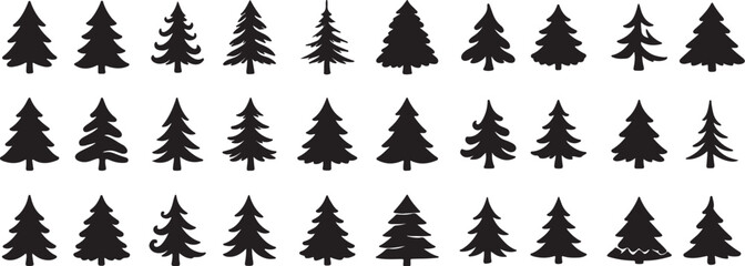 Collection of Unique Christmas Tree Silhouettes – Vector Style Set