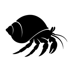 Detailed Silhouette of a Hermit Crab with Shell and Claws
