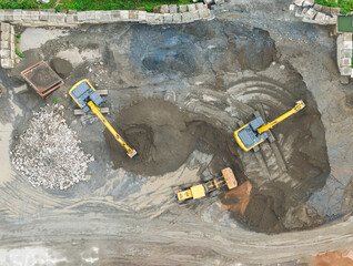 Aerial View of Active Quarry Site with Machinery