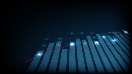 modern graph displaying upward trends with blue bars and red line, symbolizing growth and progress in data analysis