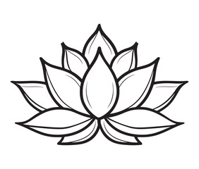 Line art lotus flower isolated on white background. Minimalist lotus outline.