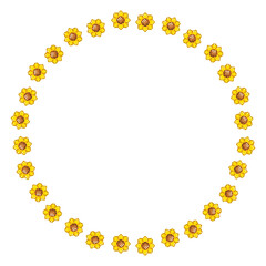 Sunflower Pixel Round Frame. Cheerful Summer Border for Digital Use and Package Decoration