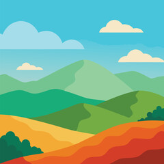 Wide landscape view of rolling hills vector design