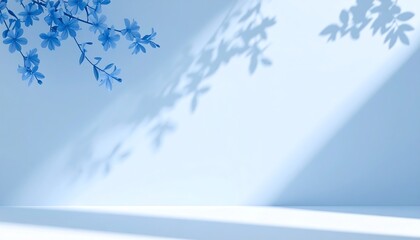 Soft flower shadows cast on plain white wall in natural light clean minimal background for elegant product display.